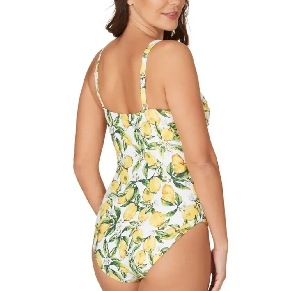 Womens Lemons Joanne Twist Front Design Tummy Control One Piece Swimsuit…